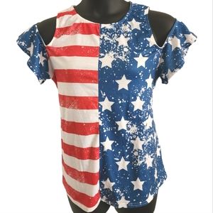 For G and PL Cold Shoulder Top American Flag Patriotic Plus Size 2XL NWT